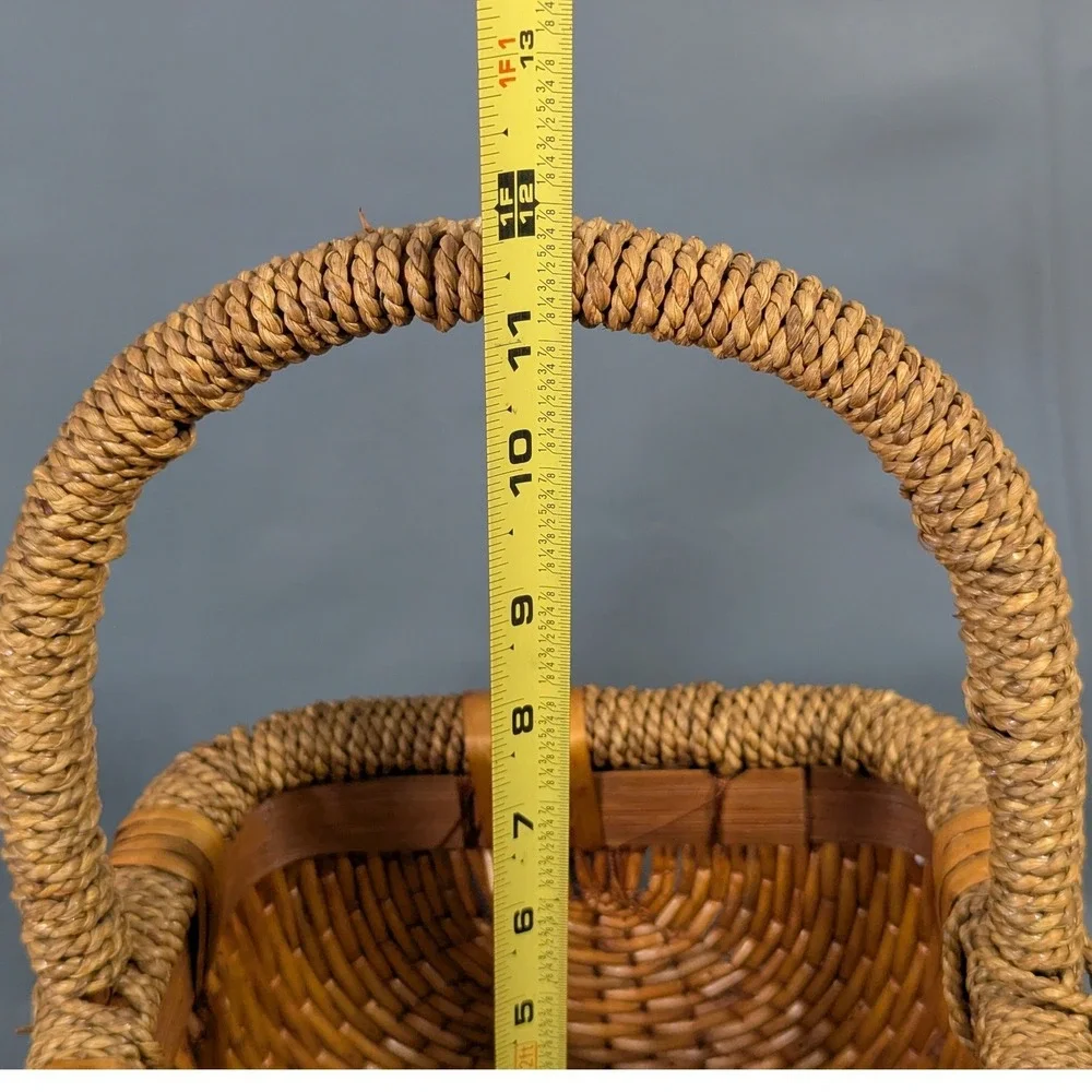 Vintage Woven Wicker Basket with Twisted Handle Square Decorative Storage